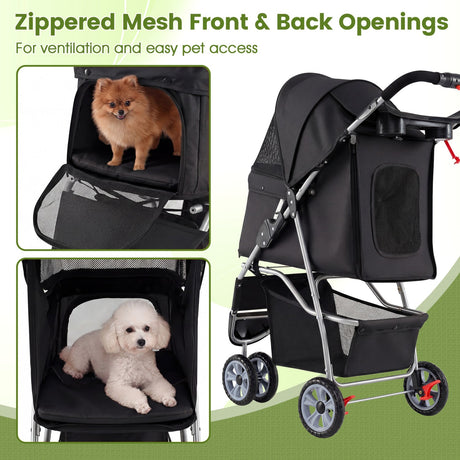 Cochecito de 3 ruedas para mascotas pequeñas (perros y gatos) de hasta 33 lb