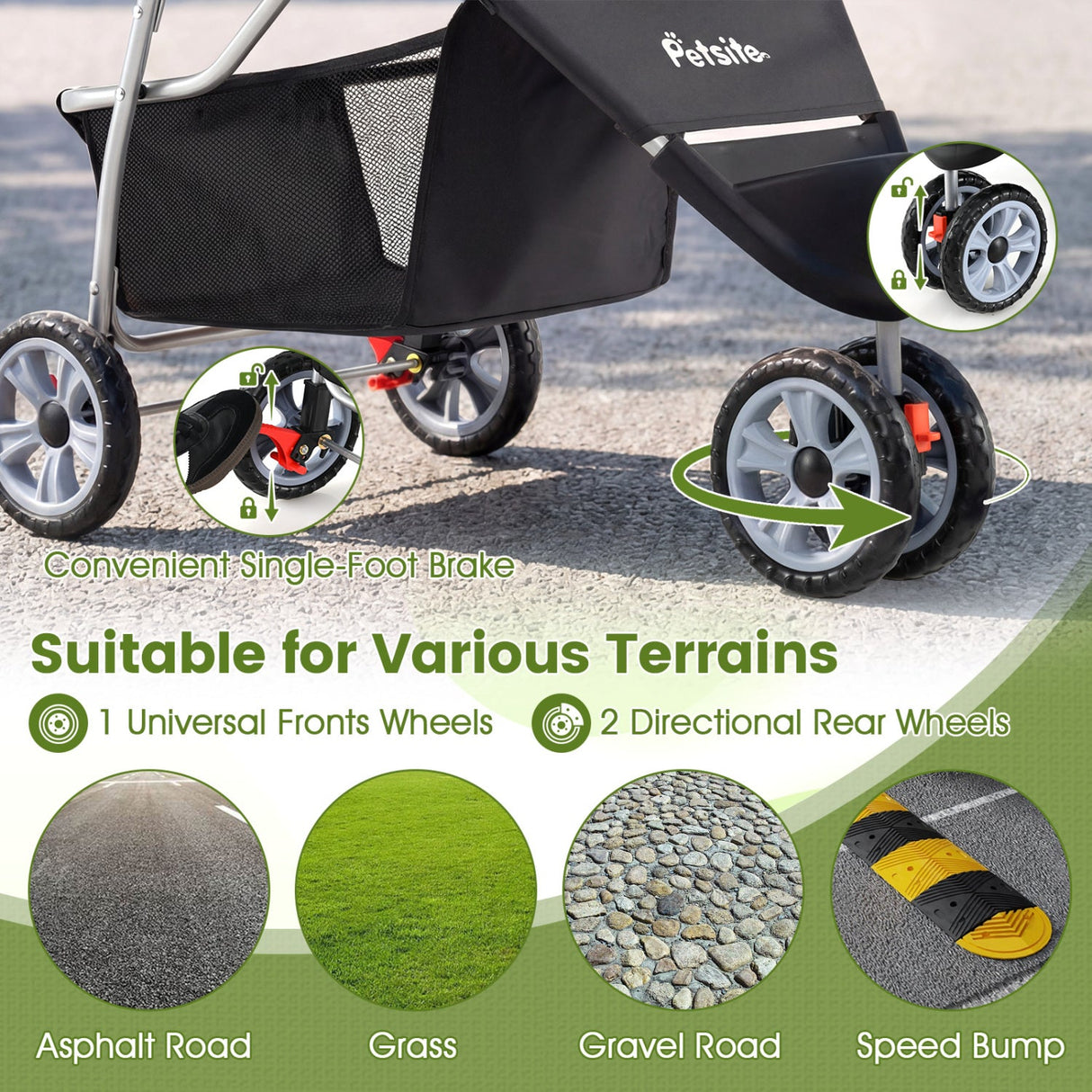 Cochecito de 3 ruedas para mascotas pequeñas (perros y gatos) de hasta 33 lb