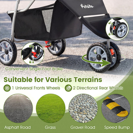 Cochecito de 3 ruedas para mascotas pequeñas (perros y gatos) de hasta 33 lb