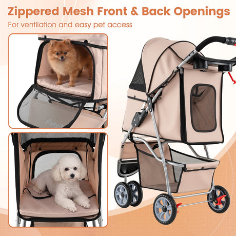 Cochecito de 3 ruedas para mascotas pequeñas (perros y gatos) de hasta 33 lb
