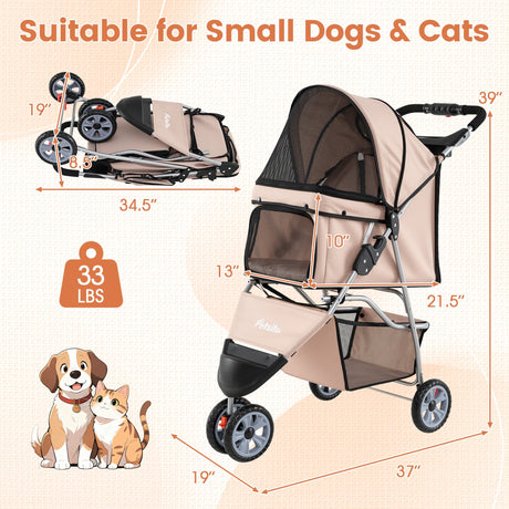 Cochecito de 3 ruedas para mascotas pequeñas (perros y gatos) de hasta 33 lb