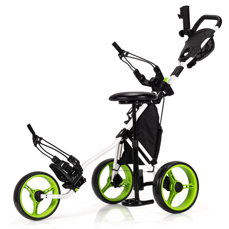Carro de golf plegable de 3 ruedas con asiento, marcador y manija ajustable