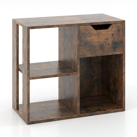 Estantería de 3 cubos de 2 niveles con cajón extraíble de madera - Marrón