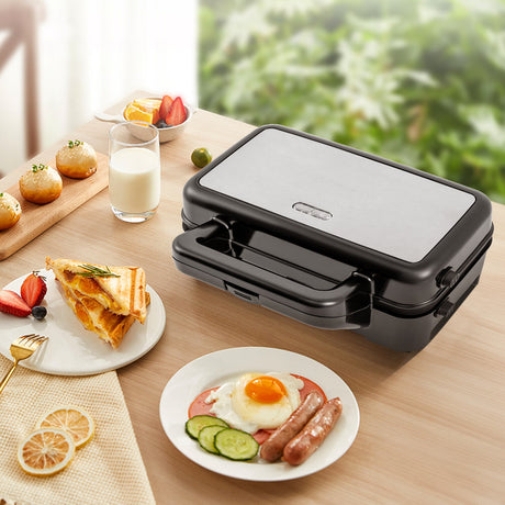 Sandwichera 3 en 1 de 1082 W con placas antiadherentes extraíbles - Negra