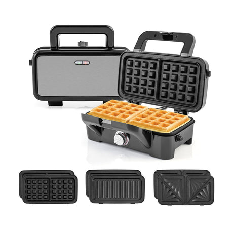 Sandwichera 3 en 1 de 1082 W con placas antiadherentes extraíbles - Negra