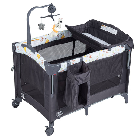 Corral de bebé portátil convertible 3 en 1 con caja de música, ruedas y frenos