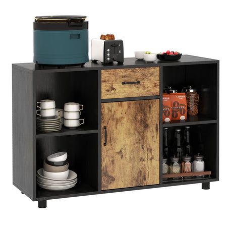Juego de comedor 3 en 1: sillas Windsor, aparador industrial y botellero de pared combinado
