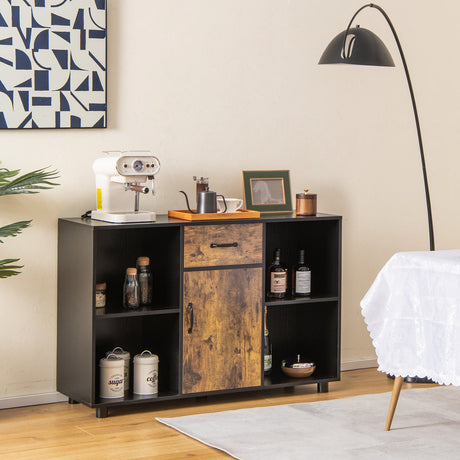 Juego de comedor 3 en 1: sillas Windsor, aparador industrial y botellero de pared combinado