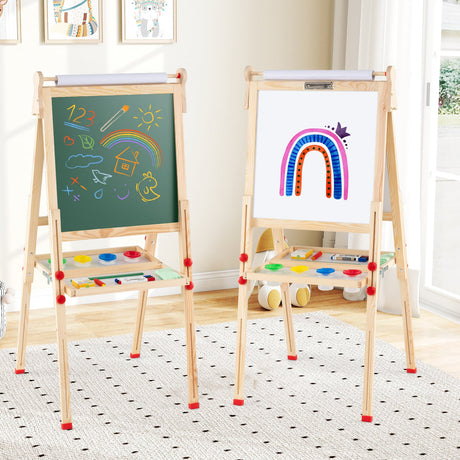 Caballete de arte de madera plegable de doble cara 3 en 1 para niños con rollo de papel