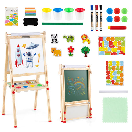 Caballete de arte de madera plegable de doble cara 3 en 1 para niños con rollo de papel