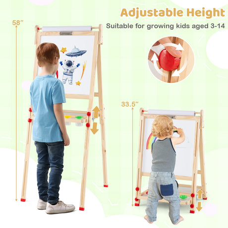 Caballete de arte de madera plegable de doble cara 3 en 1 para niños con rollo de papel