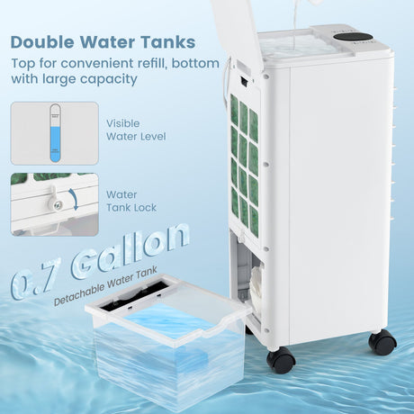 Enfriador de aire evaporativo 3 en 1 con control remoto para el hogar y la oficina - Blanco