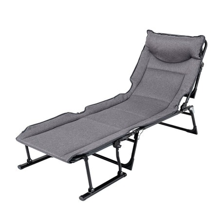 Catres de camping plegables 3 en 1 con cómodo acolchado, convertible en sillón individual - Gris