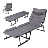 3 in 1 Folding Camping Cot Comfy Padded Convertible Single Sofa Chair-Gray