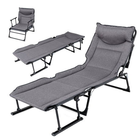 Catres de camping plegables 3 en 1 con cómodo acolchado, convertible en sillón individual - Gris