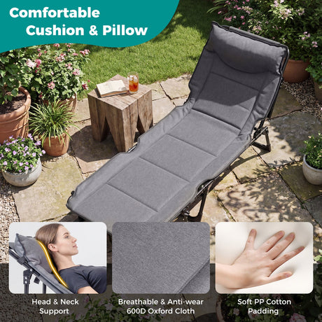 Catres de camping plegables 3 en 1 con cómodo acolchado, convertible en sillón individual - Gris