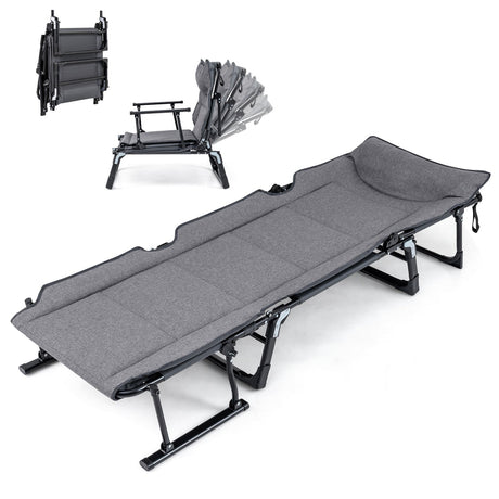 Cuna de camping plegable 3 en 1 y cómodo sillón sofá individual convertible acolchado - Gris