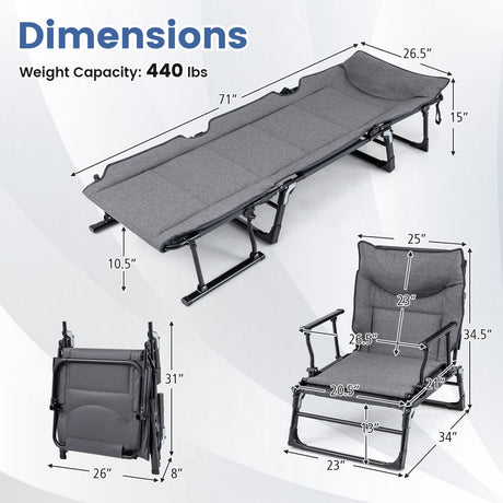 Cuna de camping plegable 3 en 1 y cómodo sillón sofá individual convertible acolchado - Gris