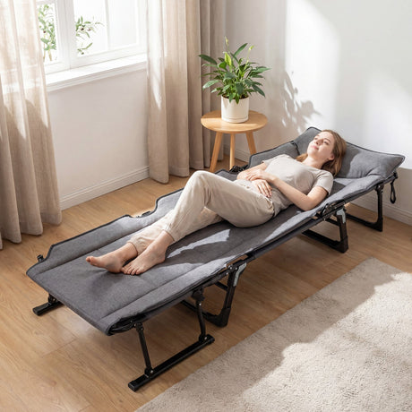 Cuna de camping plegable 3 en 1 y cómodo sillón sofá individual convertible acolchado - Gris