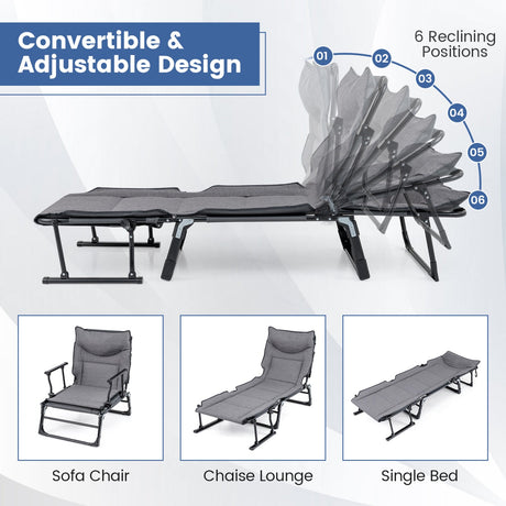 Cuna de camping plegable 3 en 1 y cómodo sillón sofá individual convertible acolchado - Gris