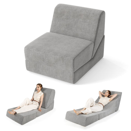 Sofá cama plegable 3 en 1 con funda con cremallera lavable - Gris