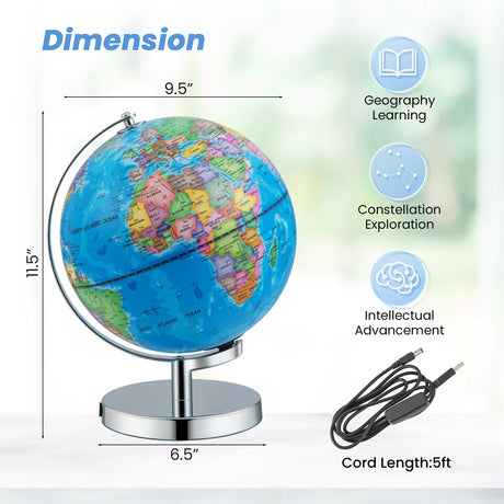 Globo terráqueo iluminado 3 en 1 con soporte y 88 constelaciones