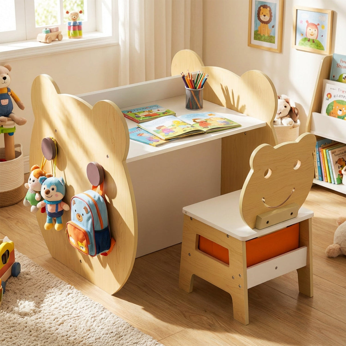 Mesa y silla de arte 3 en 1 para niños con almacenamiento y pizarra blanca/negra reversible para edades de 3 a 10 años - Blanco