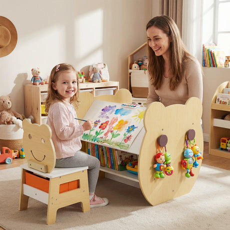 Mesa y silla de arte 3 en 1 para niños con almacenamiento y pizarra blanca/negra reversible para edades de 3 a 10 años - Blanco