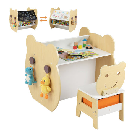 Mesa y silla de arte 3 en 1 para niños con almacenamiento y pizarra blanca/negra reversible para edades de 3 a 10 años - Blanco