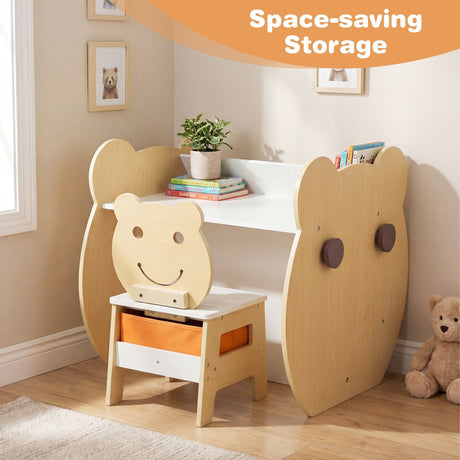 Mesa y silla de arte 3 en 1 para niños con almacenamiento y pizarra blanca/negra reversible para edades de 3 a 10 años - Blanco