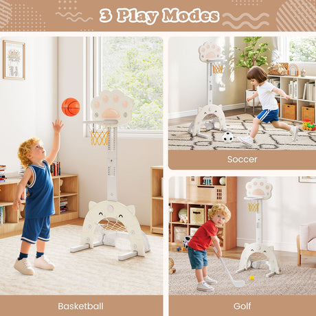 Canasta de baloncesto 3 en 1 para niños con balón y aro plegable