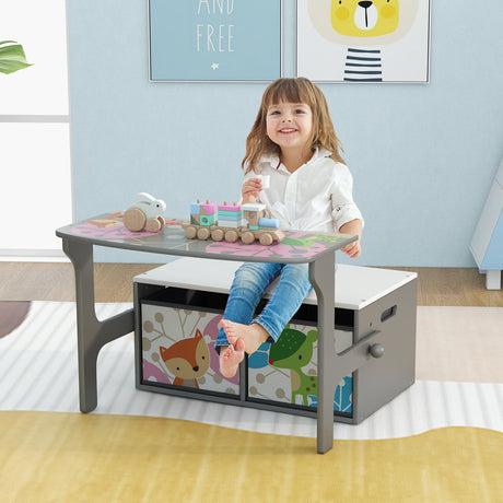 Banco de actividades convertible 3 en 1 para niños con 2 cestas de tela extraíbles