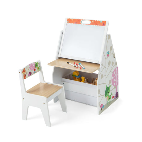 Pizarra y Estación de Juego 3 en 1 para Niños Convertible con Silla y Contenedores de Almacenamiento