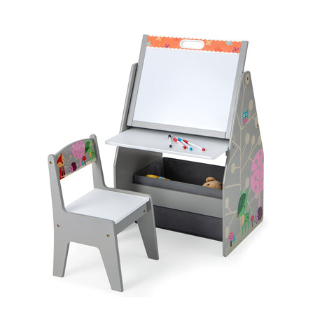 Pizarra y Estación de Juego 3 en 1 para Niños Convertible con Silla y Contenedores de Almacenamiento