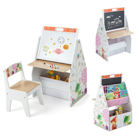 Pizarra y Estación de Juego 3 en 1 para Niños Convertible con Silla y Contenedores de Almacenamiento