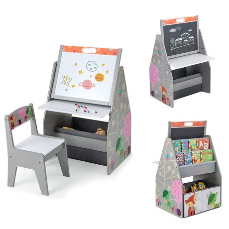 Pizarra y Estación de Juego 3 en 1 para Niños Convertible con Silla y Contenedores de Almacenamiento