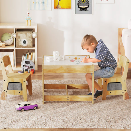 Juego de mesa y 2 sillas para niños 3 en 1 con tablero extraíble y 2 cajones de almacenamiento