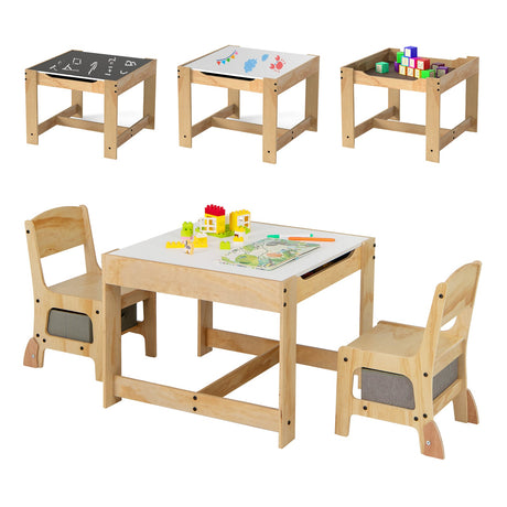 Juego de mesa y 2 sillas para niños 3 en 1 con tablero extraíble y 2 cajones de almacenamiento