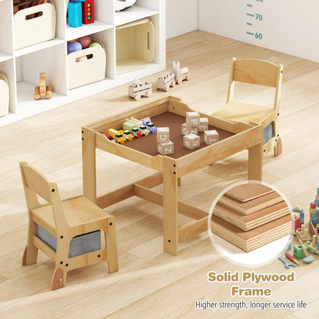 Juego de mesa y 2 sillas para niños 3 en 1 con tablero extraíble y 2 cajones de almacenamiento