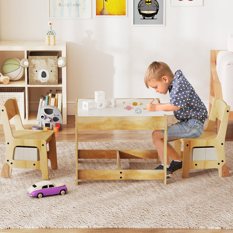 Juego de mesa y 2 sillas para niños 3 en 1 con tablero extraíble y 2 cajones de almacenamiento