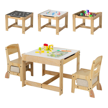 Juego de mesa y 2 sillas para niños 3 en 1 con tablero extraíble y 2 cajones de almacenamiento