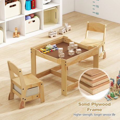 Juego de mesa y 2 sillas para niños 3 en 1 con tablero extraíble y 2 cajones de almacenamiento
