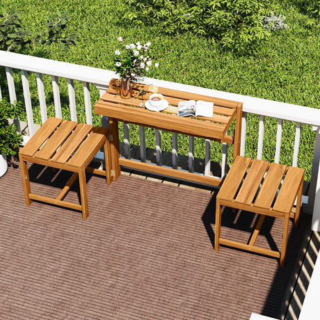 Banco de dos plazas de madera de acacia para exterior 3 en 1 con asiento de lamas