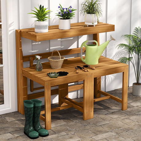 Banco de dos plazas de madera de acacia para exterior 3 en 1 con asiento de lamas