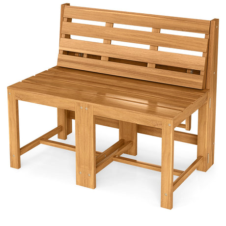 Banco de dos plazas de madera de acacia para exterior 3 en 1 con asiento de lamas