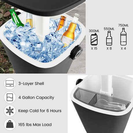 Mesa Bar nevera portátil 3 en 1 con abridor de botellas y tapa elevable para piscina o camping