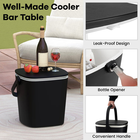 Mesa Bar nevera portátil 3 en 1 con abridor de botellas y tapa elevable para piscina o camping