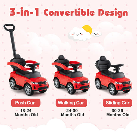 Coche de empuje 3 en 1 con manillar y barandilla extraíbles para niños de 18 a 36 meses