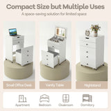 3-in-1 Small Vanity Desk Set with Flip-top Mirror and Lights with Drawers and Stool-White
