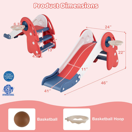 Tobogán 3 en 1 para niños pequeños, con aro y pelota de baloncesto